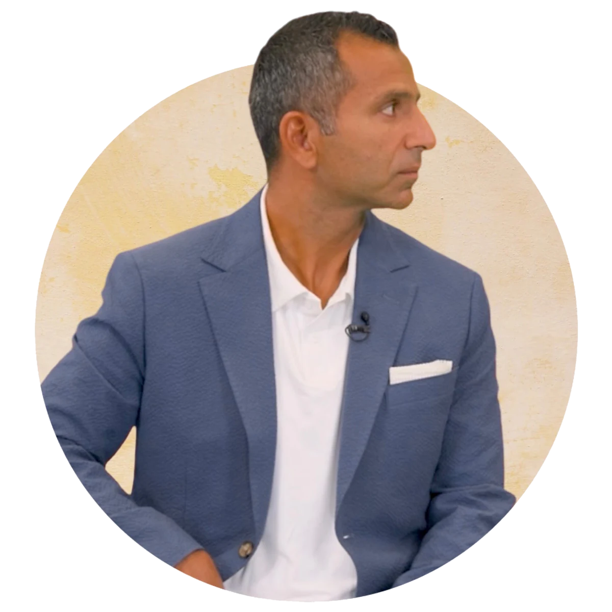 Hady Amer speaking at an event, shown in profile